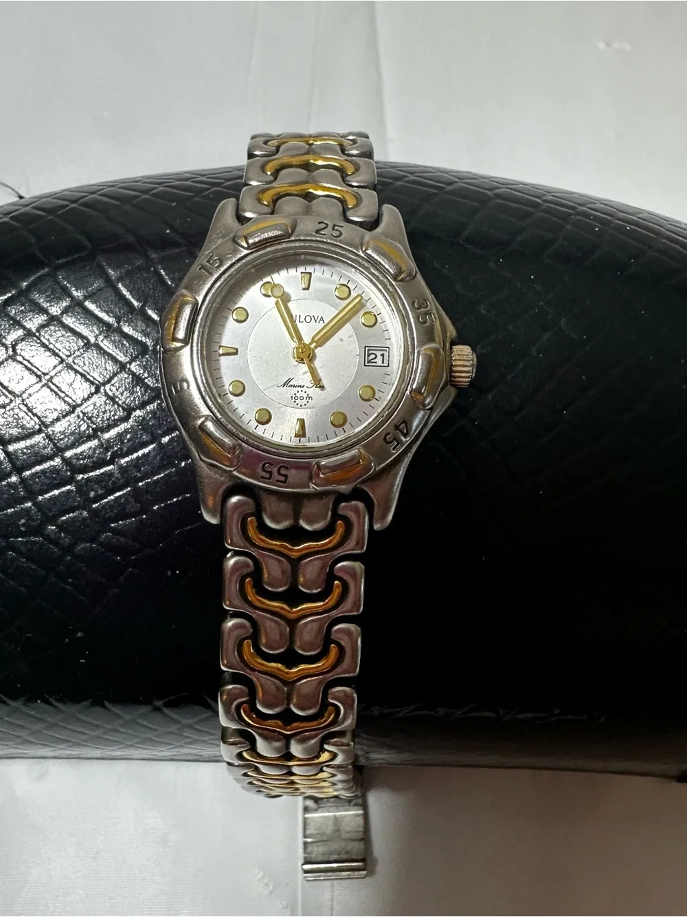 Bulova Pink Dial Two-Tone Silver and Gold Working Bracelet Watch
